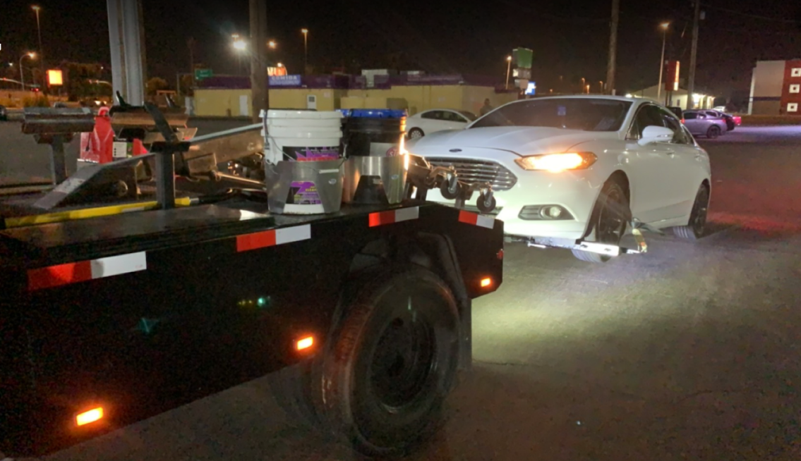 DHS Towing and Automotive - White Sedan Freeway Towing Service Phoenix Arizona
